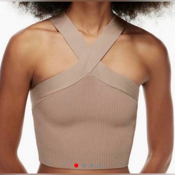 Aritzia Babaton Sculpt Knit Criss Cross Cropped Tank size 2XSmall Matte Pearl - Picture 2 of 8
